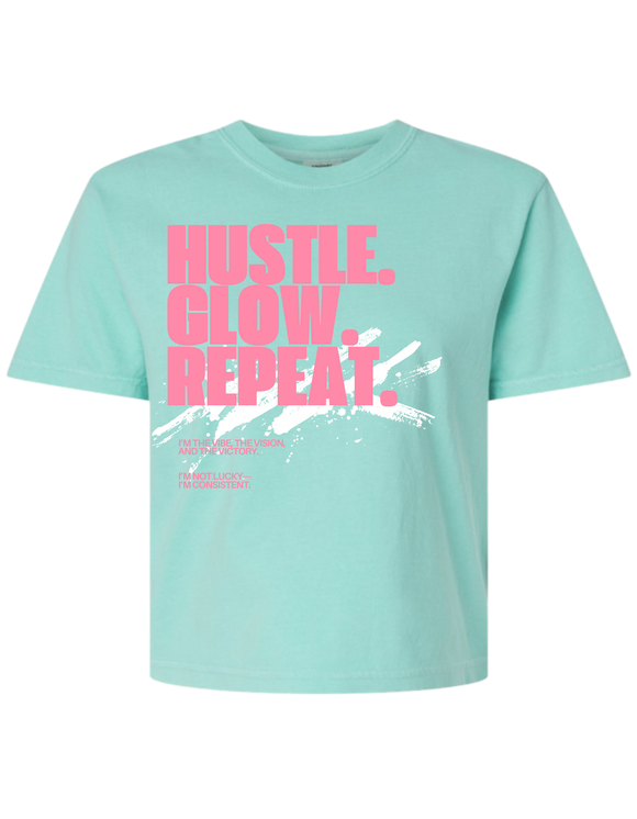 Hustle Glow Repeat cropped t-shirt in Chalky Mint – front view
