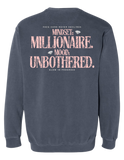 Mindset: Millionaire, Mood: Unbothered: in denim Peach color writing – back view