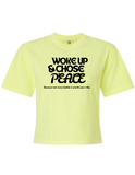 Woke Up and Chose Peace cropped tee in Neon Lemon – front